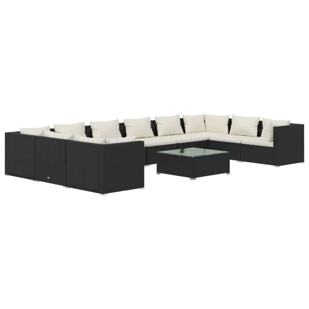 Vidaxl 11-tlg. Garten-lounge-set Mit Kissen Poly Rattan Schwarz günstig online kaufen