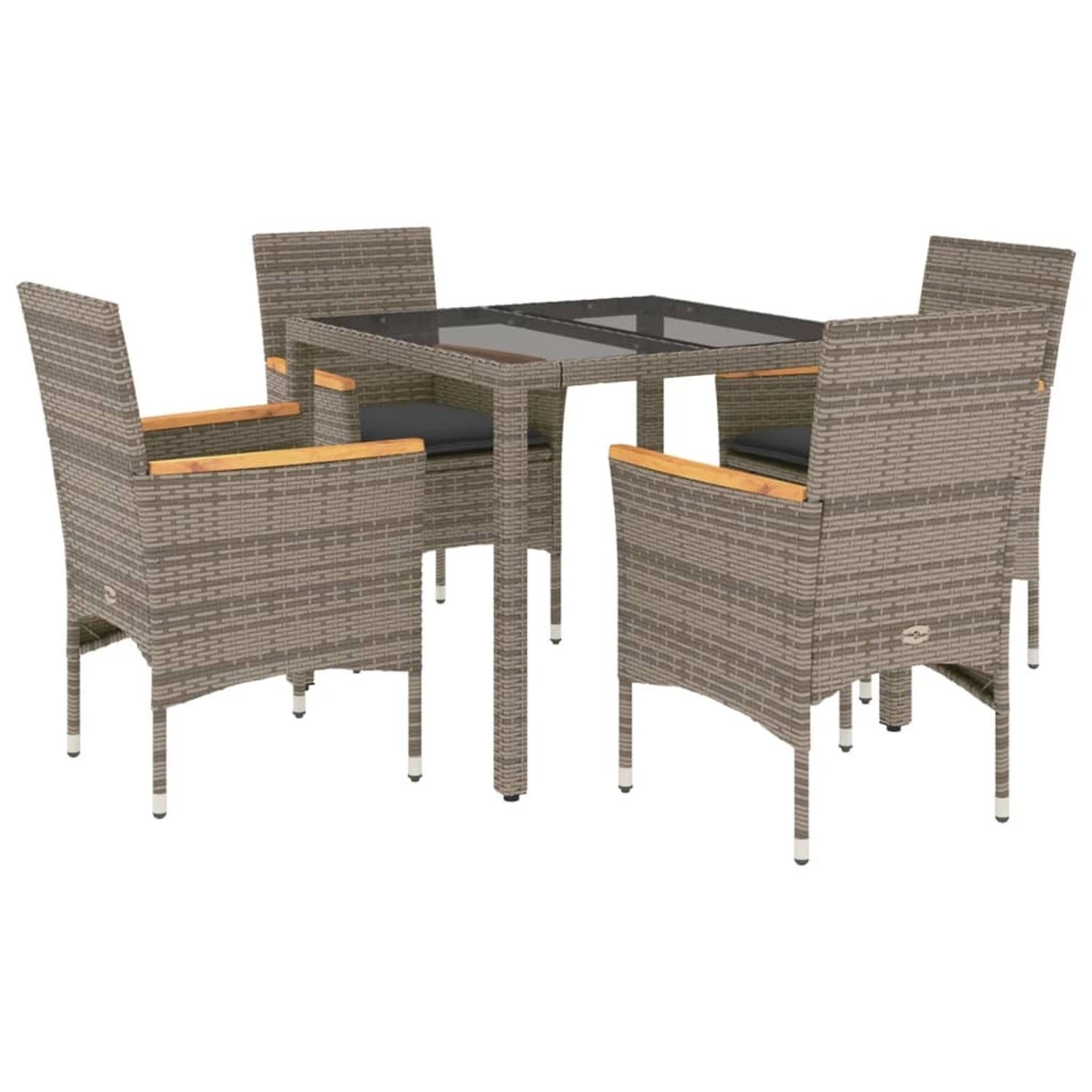 vidaXL 5-Tlg Garten-Essgruppe mit Kissen Grau Poly Rattan und Glas 3278652 günstig online kaufen