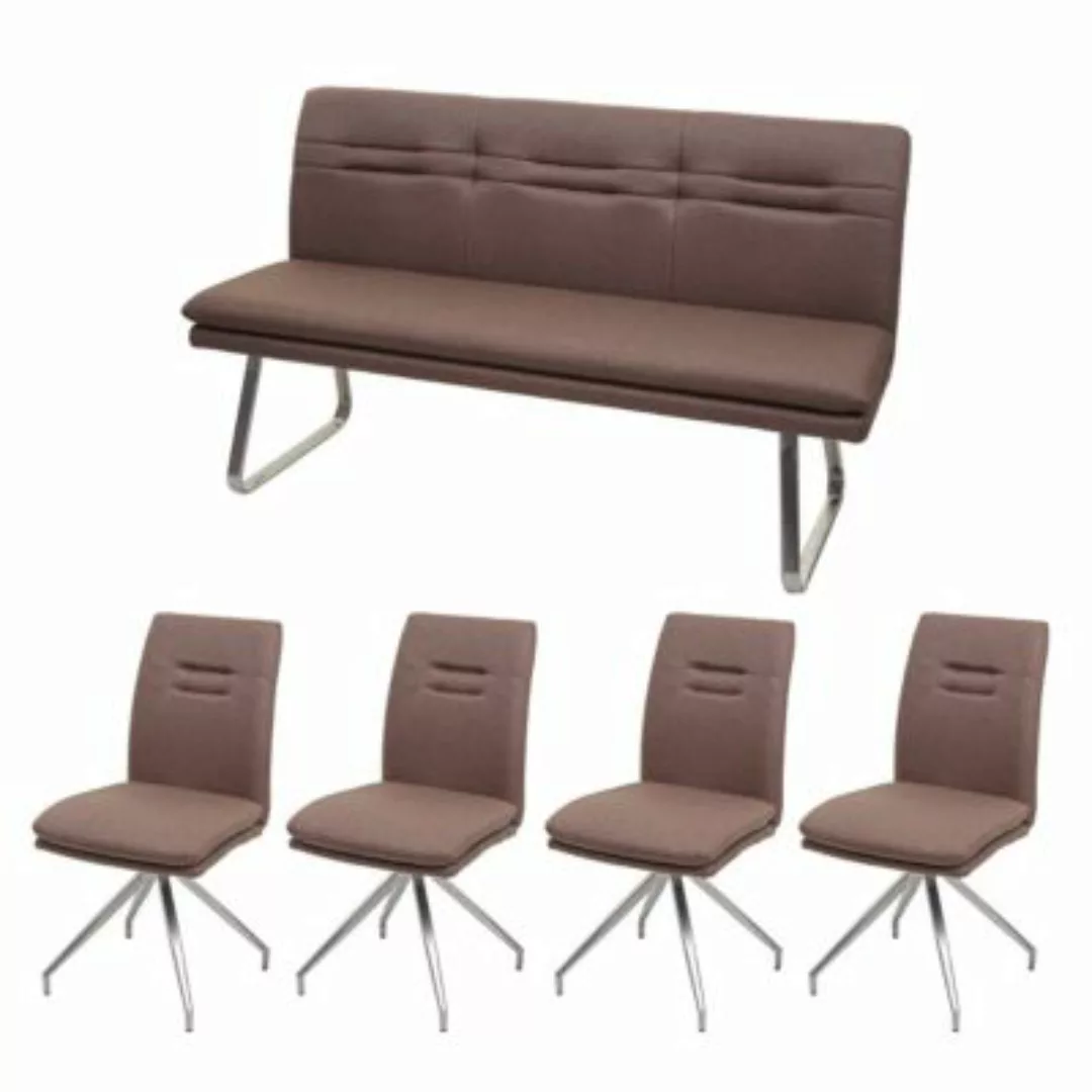 HWC Mendler Esszimmer-Set, 4x Stuhl und 1x Sitzbank 160 cm braun günstig online kaufen