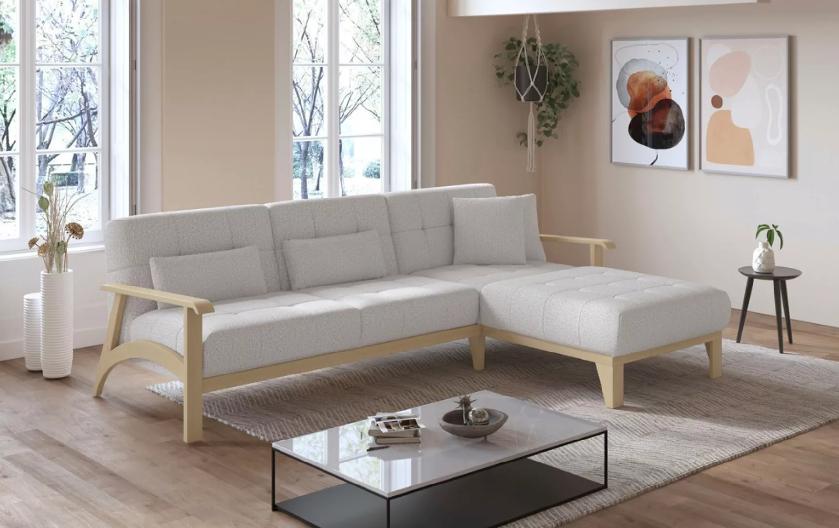 sit&more Ecksofa »Billund L-Form«, Armlehnen aus Buchenholz in natur, versc günstig online kaufen
