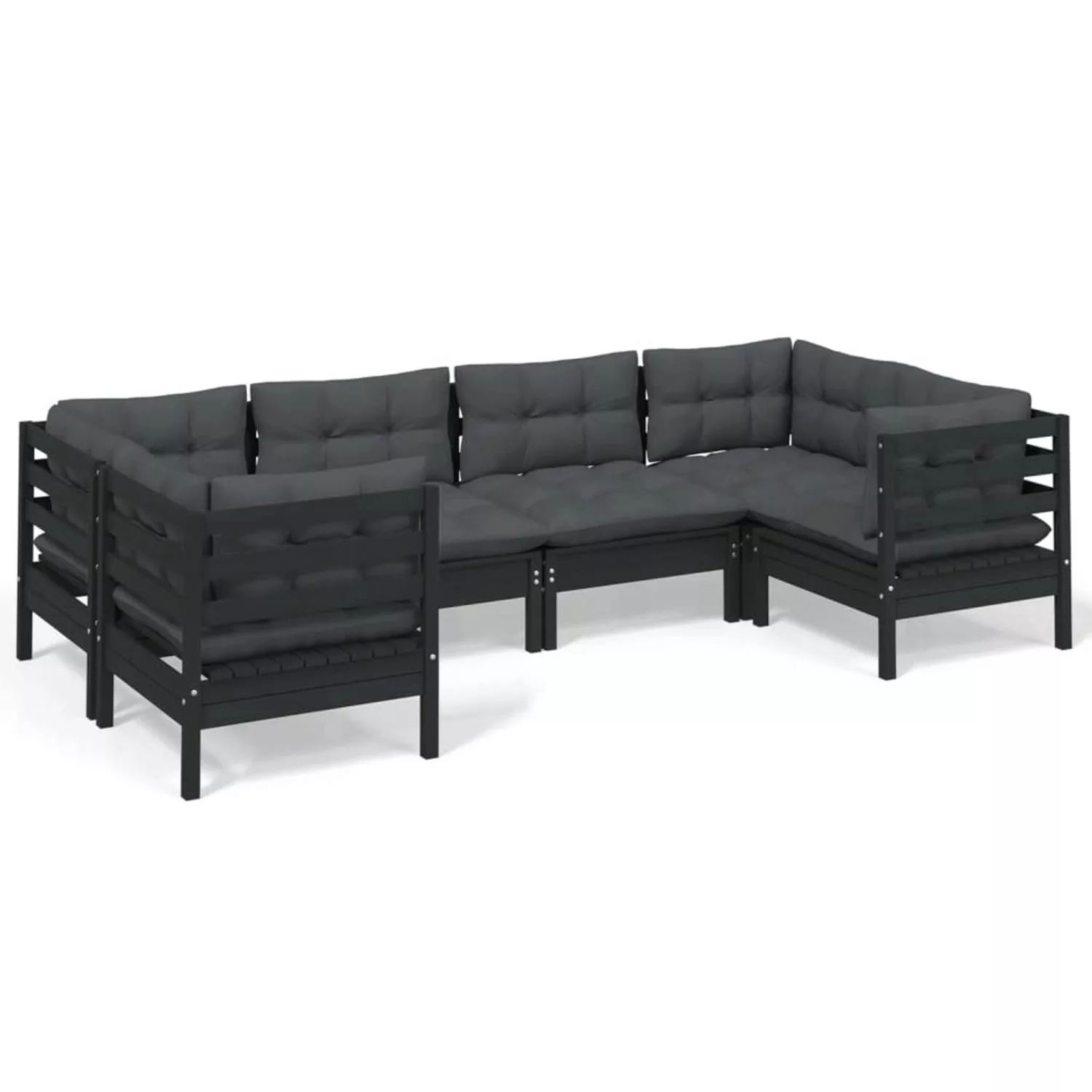 vidaXL 6-tlg Garten-Lounge-Set mit Kissen Schwarz Kiefernholz Modell 9 günstig online kaufen