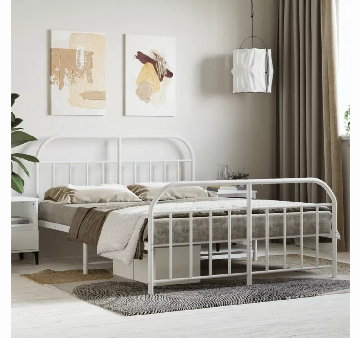 furnicato Bett Bettgestell mit Kopf- und Fußteil Metall Weiß 150x200 cm günstig online kaufen