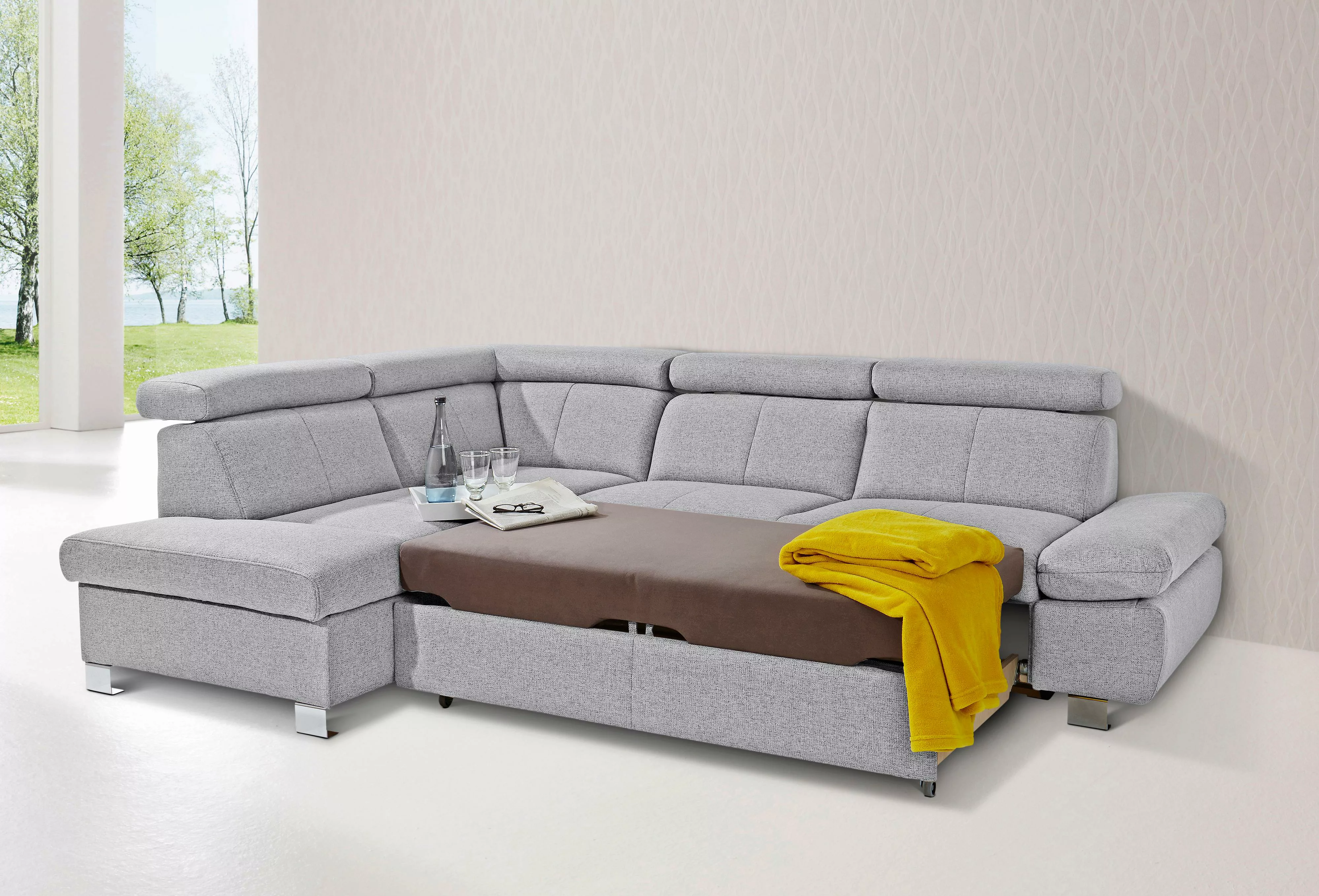 exxpo - sofa fashion Ecksofa »Happy, L-Form«, mit Ottomane, wahlweise mit B günstig online kaufen