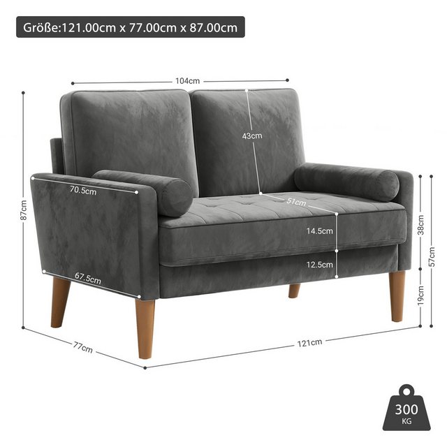 NAIMP 2-Sitzer 121CM Kleine Samt Sofa mit 2 Kissen für Wohnzimmer, Schlafzi günstig online kaufen