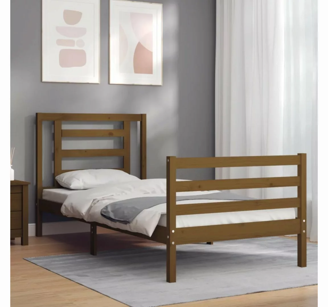 vidaXL Bett Massivholzbett mit Kopfteil Honigbraun 90x200 cm günstig online kaufen