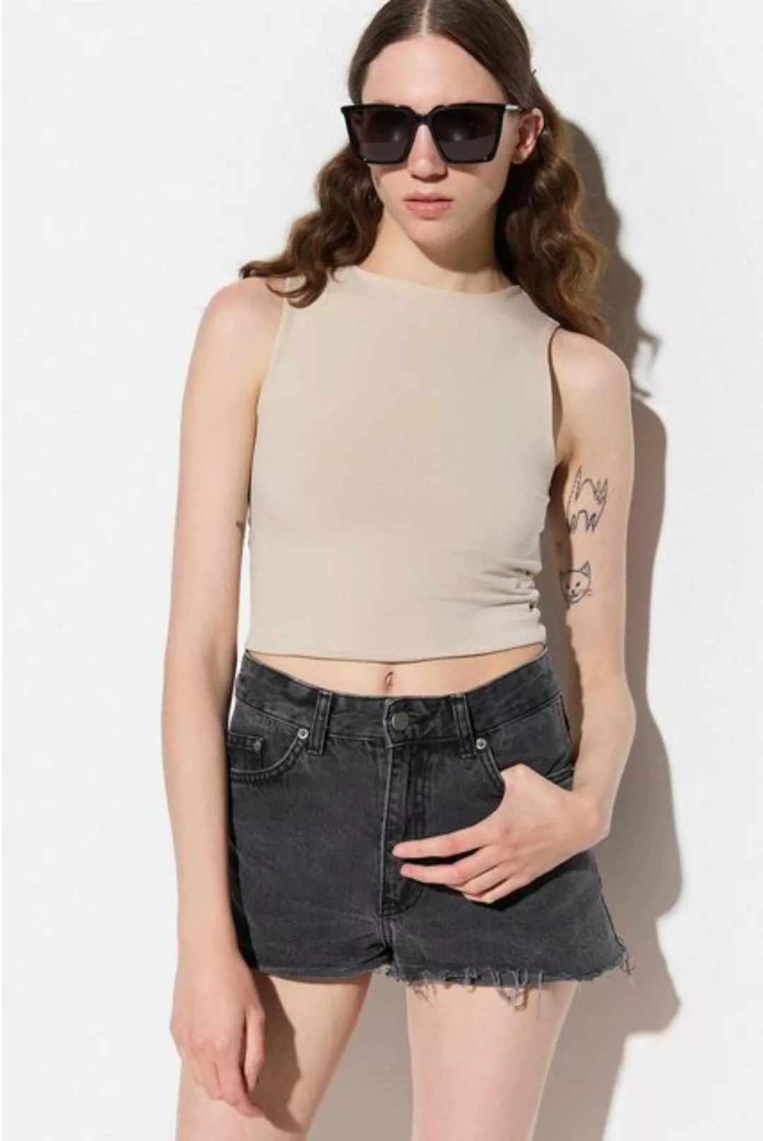 No Matter What Bustierkleid ÜstRadler Hals Ärmellos Crop Top günstig online kaufen