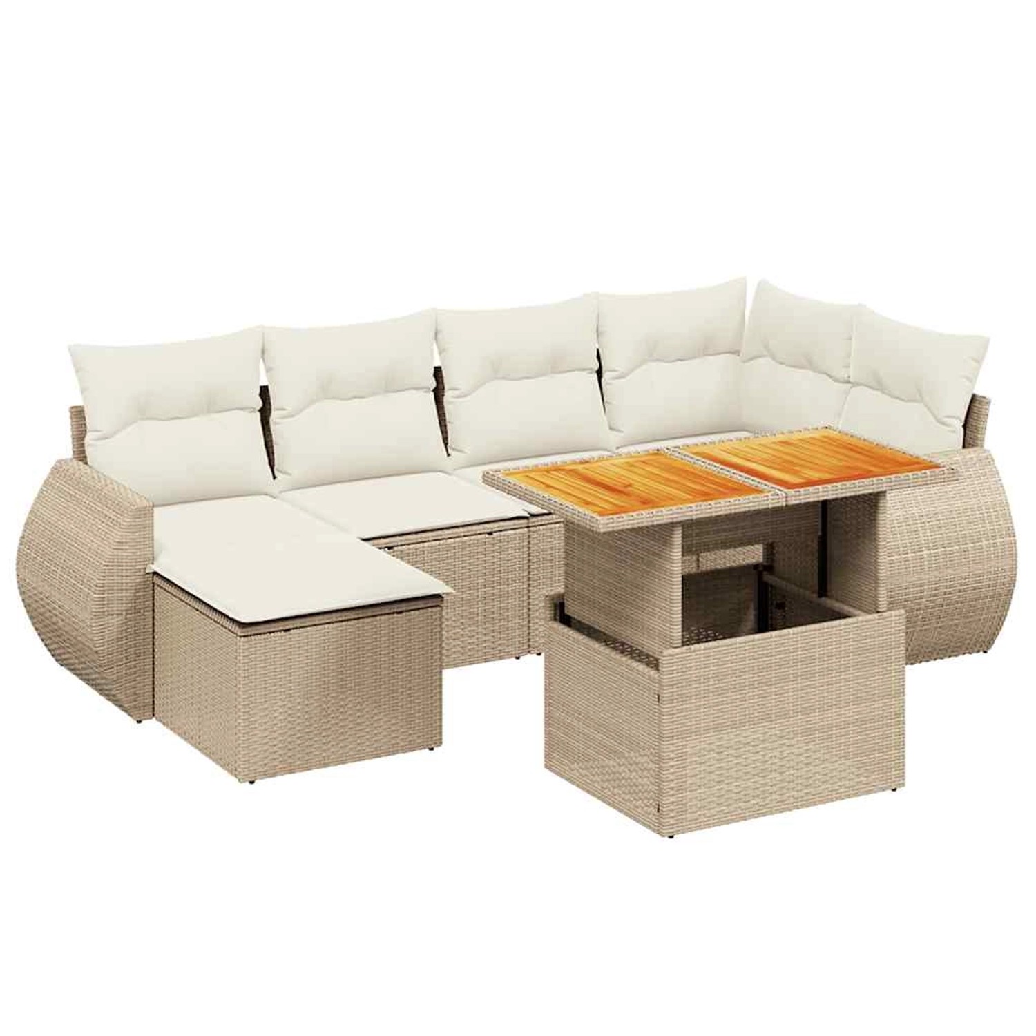 vidaXL 7-Tlg Garten-Sofagarnitur mit Kissen Beige Poly Rattan 3272297 günstig online kaufen