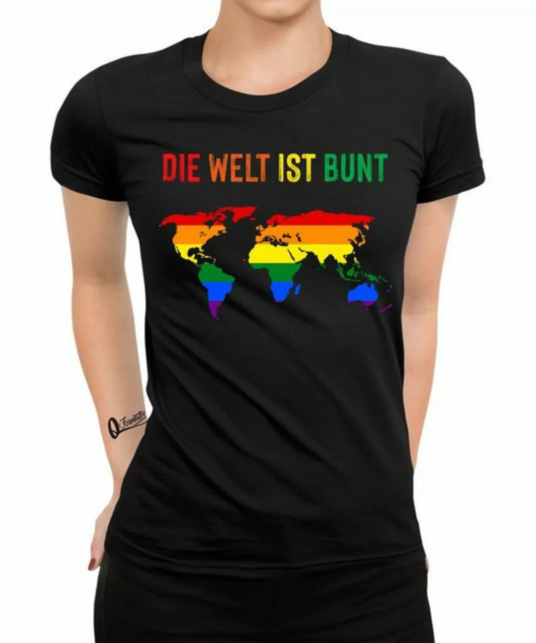 Quattro Formatee Kurzarmshirt Welt ist Bunt - Stolz Regenbogen LGBT Gay Pri günstig online kaufen
