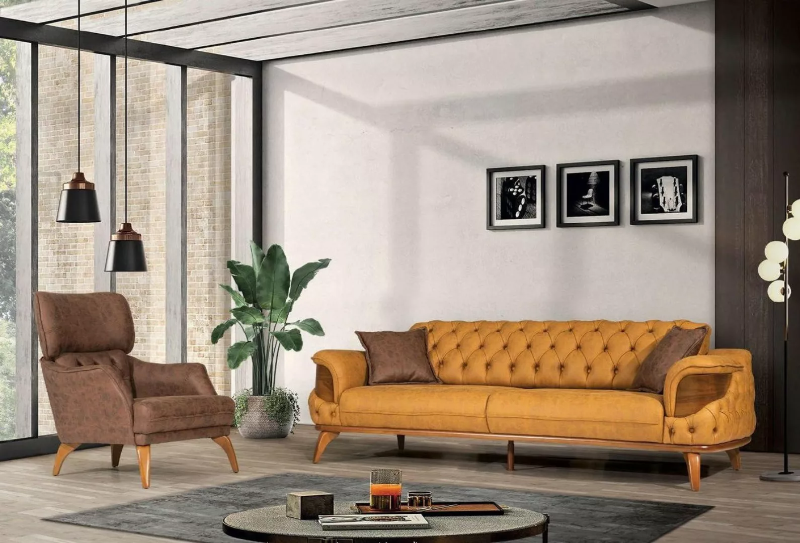 Xlmoebel Sofa Zeitgemäße Chesterfield-Sitzgruppe mit einem Dreisitzer-Sofa, günstig online kaufen