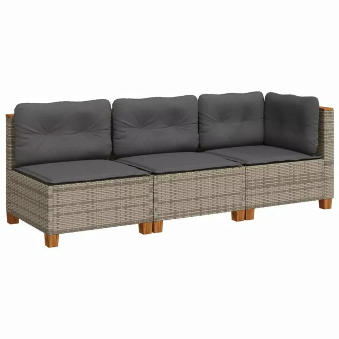 vidaXL Sofa, Gartensofa mit Kissen 3-Sitzer Grau Poly Rattan günstig online kaufen