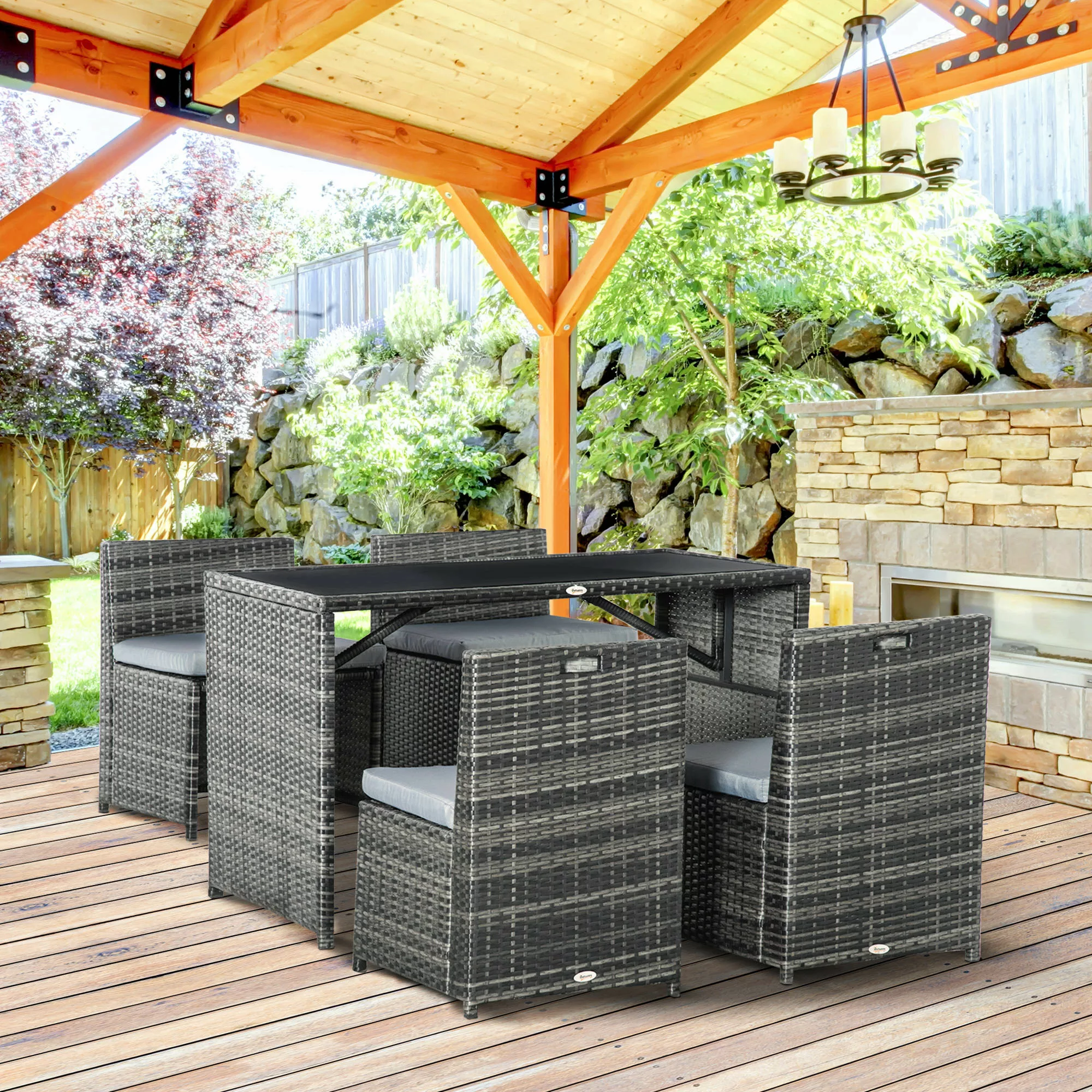 Outsunny Polyrattan Gartenmöbel für 4 Personen  Rattan Essgruppe, Sitzgrupp günstig online kaufen