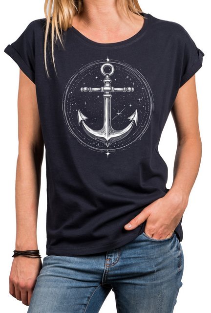 MAKAYA Kurzarmshirt mit Anker Damen Top Ankermotiv Tattoo Print Maritim Ele günstig online kaufen