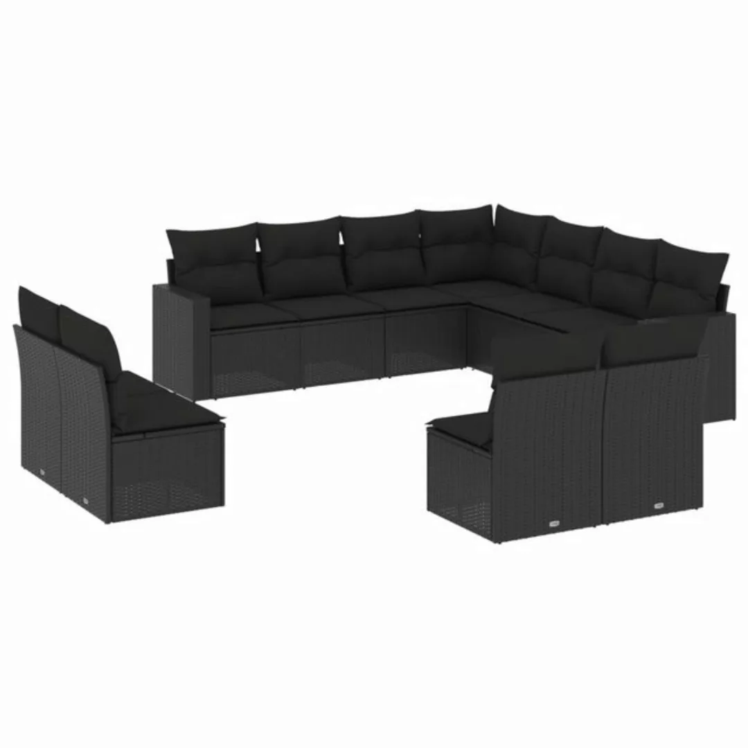 vidaXL Sofaelement 11-tlg. Garten-Sofagarnitur mit Kissen Schwarz Poly Ratt günstig online kaufen