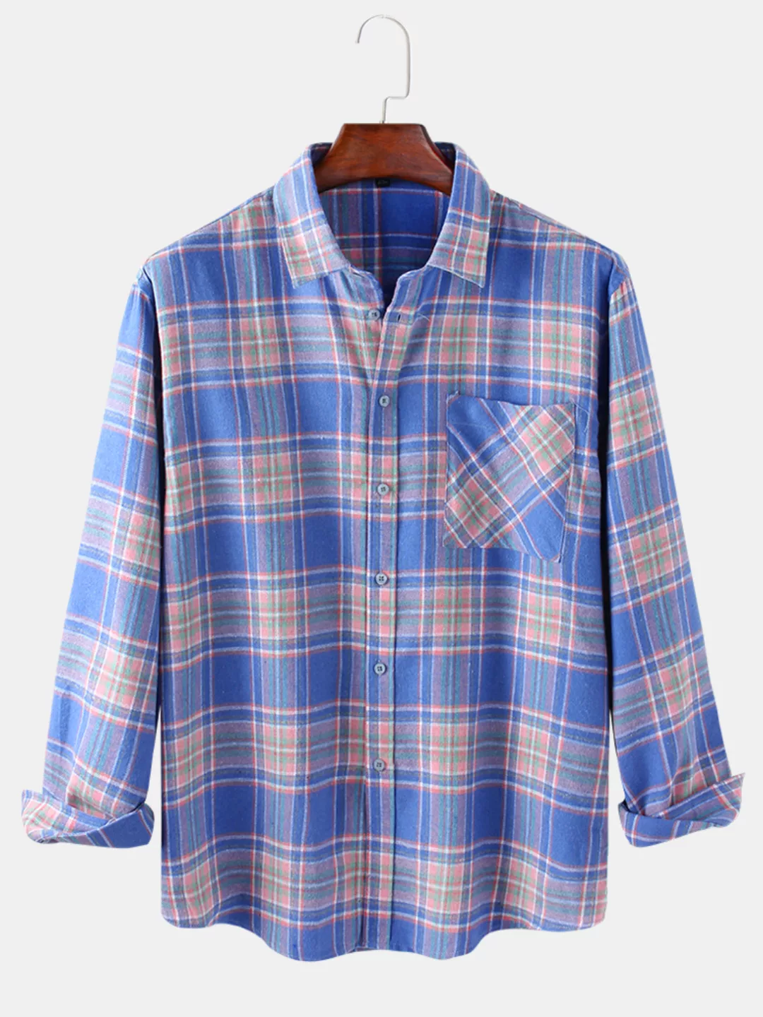 Herren Plaid Button Up Revers Kragen Casual Brusttaschen Shirts günstig online kaufen