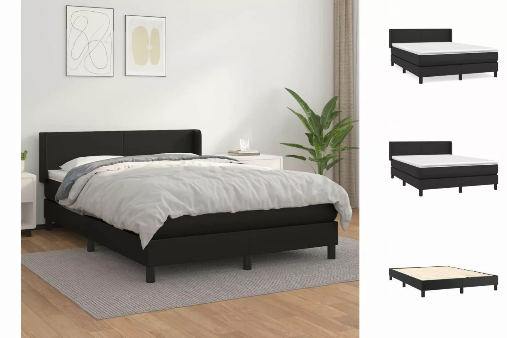 vidaXL Boxspringbett Boxspringbett mit Matratze Schwarz 140x190 cm Kunstled günstig online kaufen