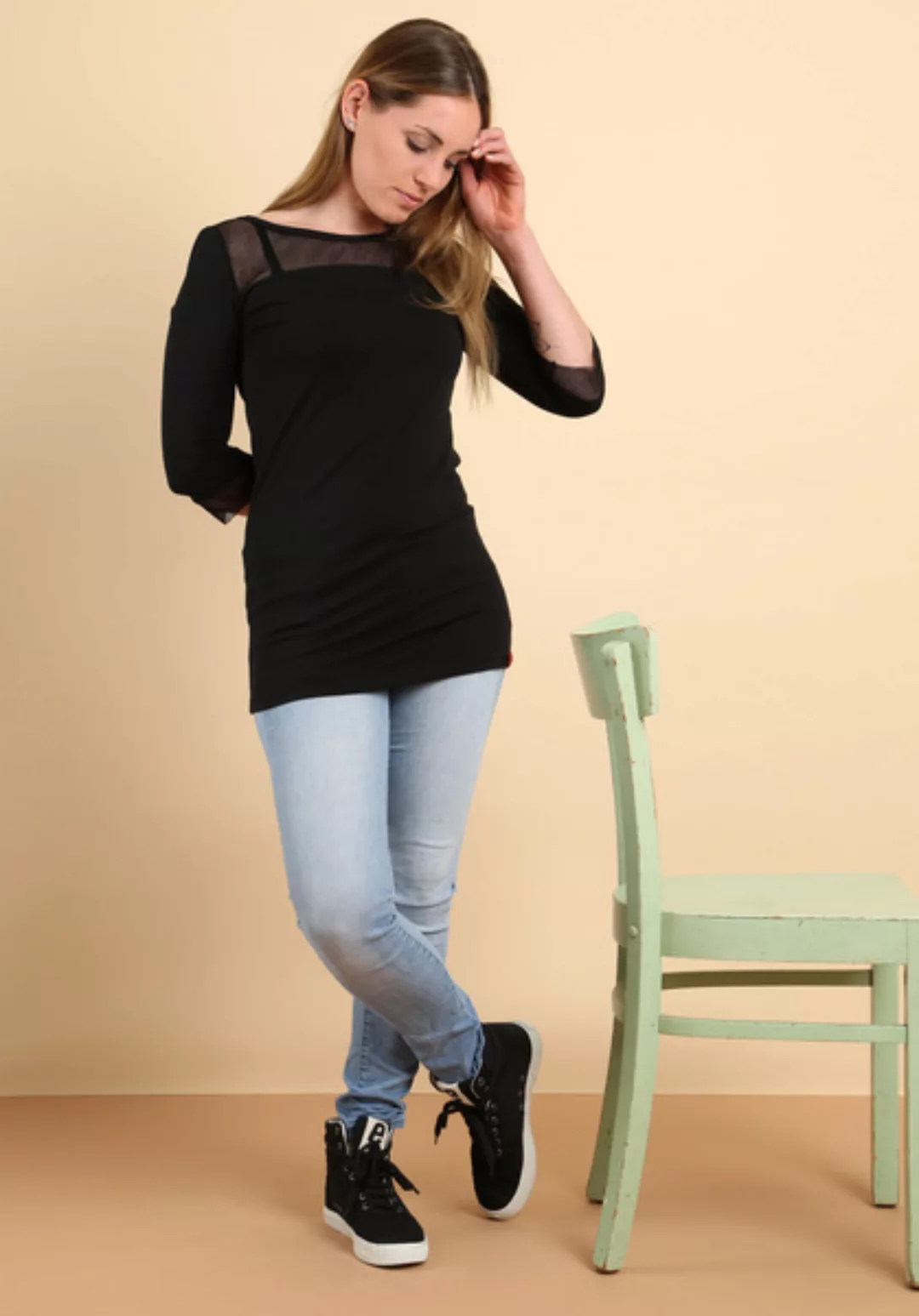 Damenshirt Tüll Schwarz günstig online kaufen