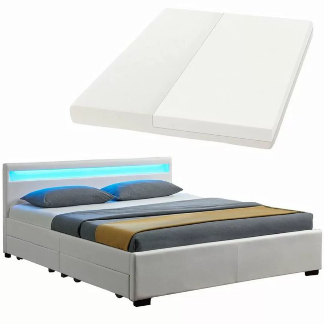 Juskys Polsterbett Lyon mit Matratze, 140x200 cm, ausziehbare Bettkästen, L günstig online kaufen
