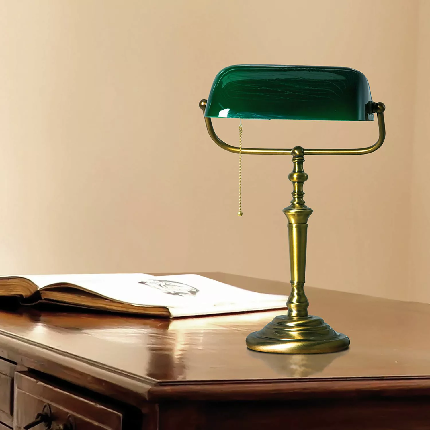 Schreibtischlampe Ancilla, Glasschirm, bronze/grün günstig online kaufen