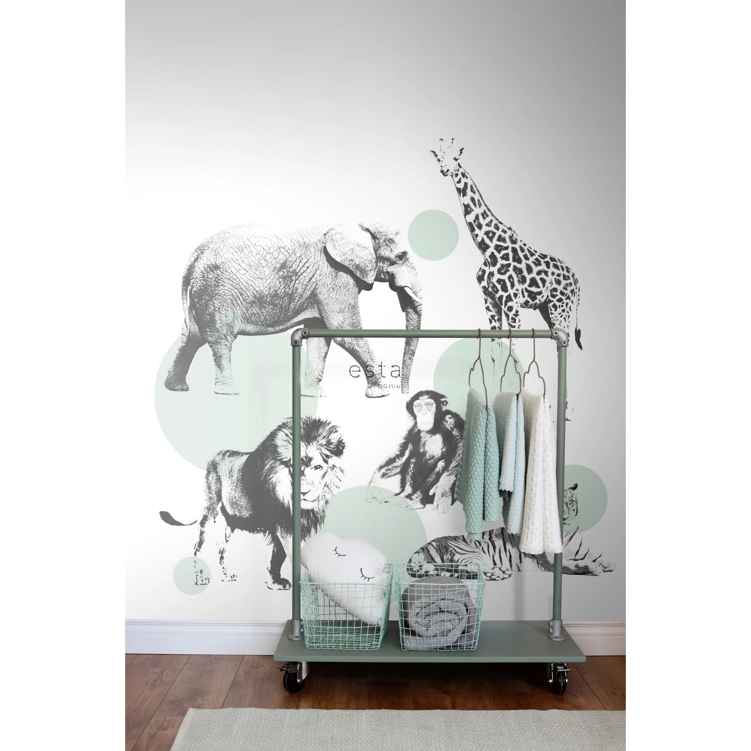 ESTAhome Fototapete Tiere Mintgrün 186 cm x 2,79 m 158704 günstig online kaufen