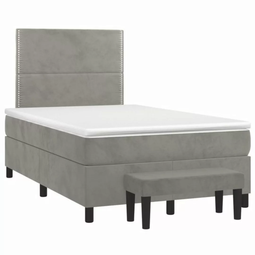 furnicato Bett Boxspringbett mit Matratze Hellgrau 120x200 cm Samt (1-tlg) günstig online kaufen