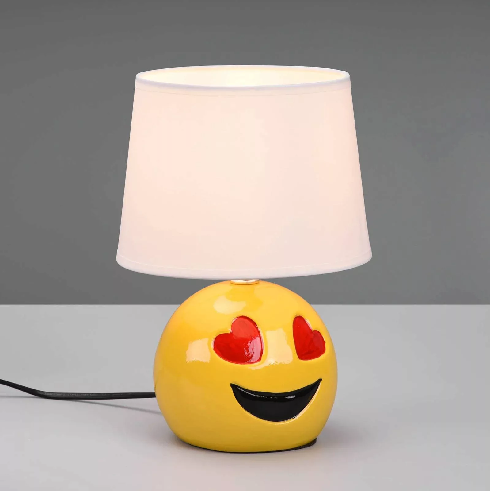 Tischleuchte Lovely mit Smiley, Stoffschirm weiß günstig online kaufen