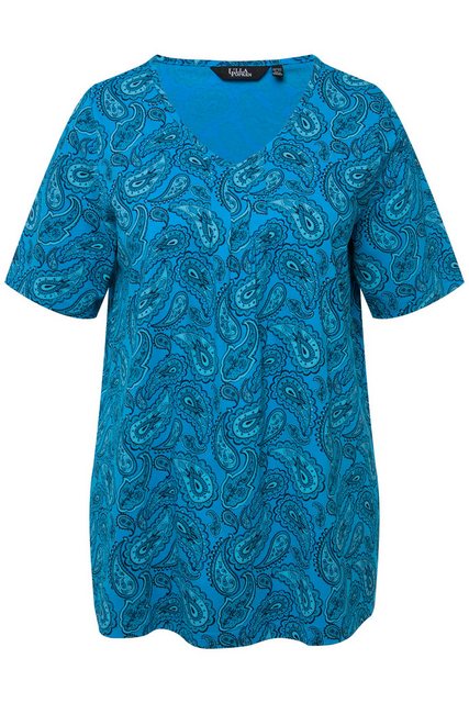 Ulla Popken Rundhalsshirt T-Shirt Paisley A-Linie V-Ausschnitt Halbarm günstig online kaufen