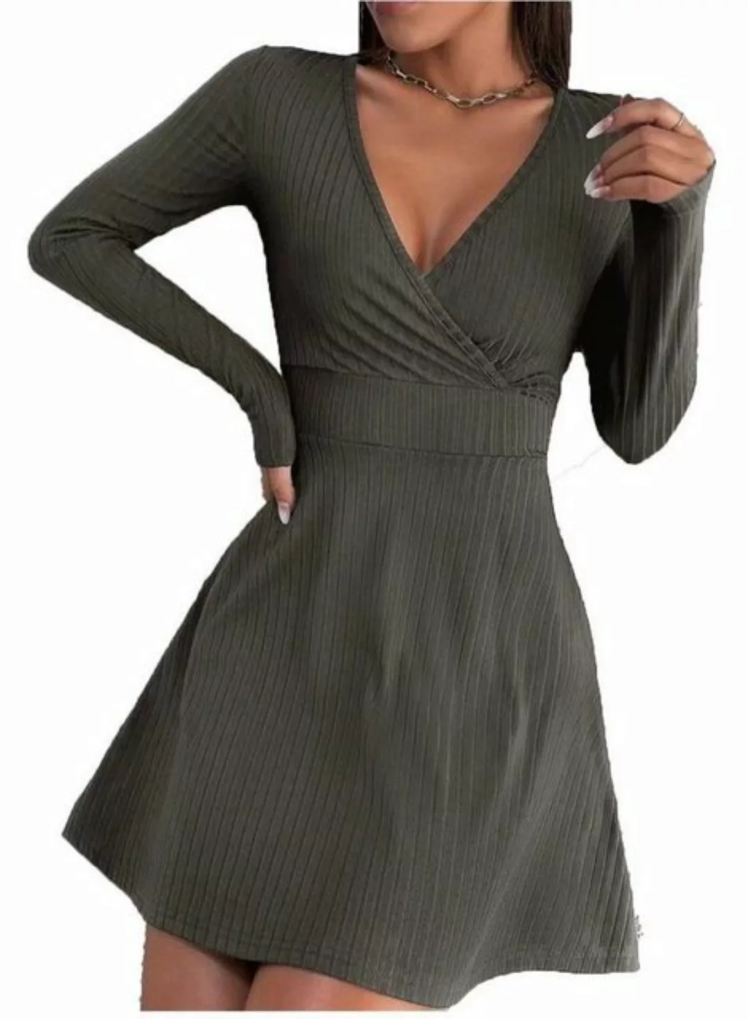 AFAZ New Trading UG Sommerkleid Damen A-Linien-Kleid V-Ausschnitt langarm S günstig online kaufen