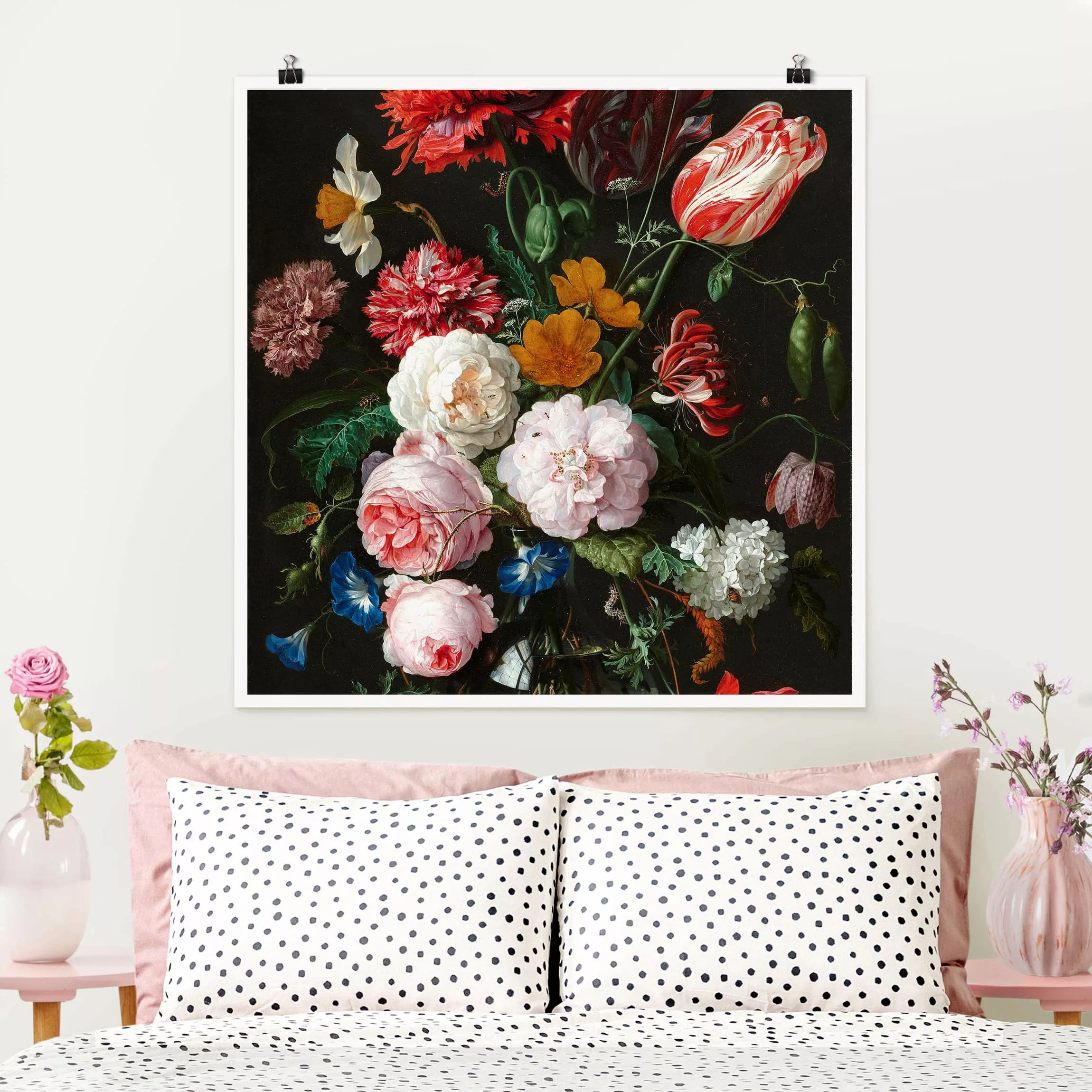 Poster Blumen - Quadrat Jan Davidsz de Heem - Stillleben mit Blumen in eine günstig online kaufen