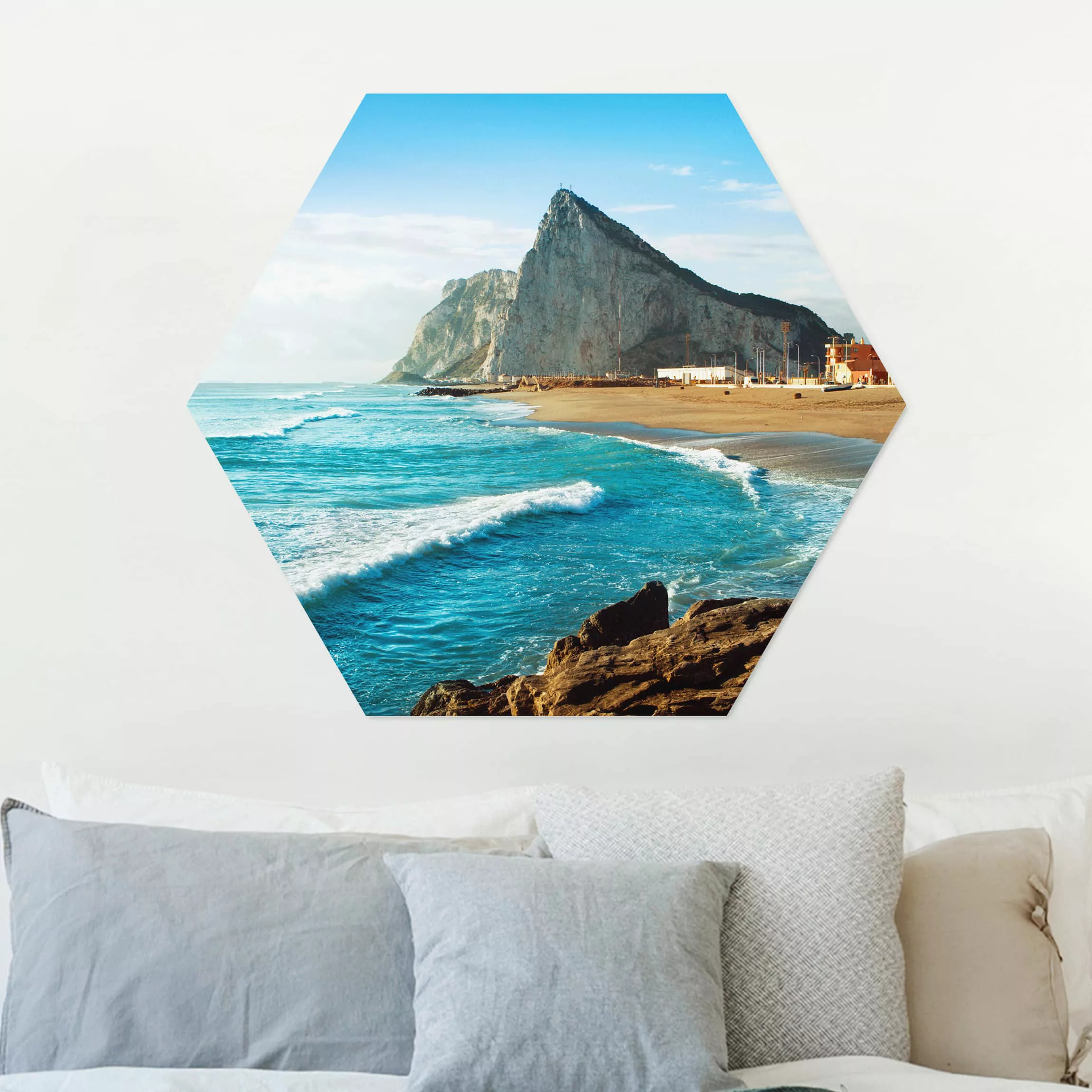 Hexagon-Alu-Dibond Bild Natur & Landschaft Gibraltar am Meer günstig online kaufen