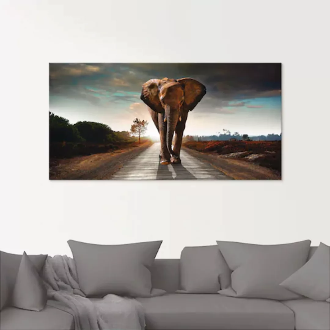 Artland Glasbild "Ein Elefant läuft auf der Straße", Wildtiere, (1 St.), in günstig online kaufen