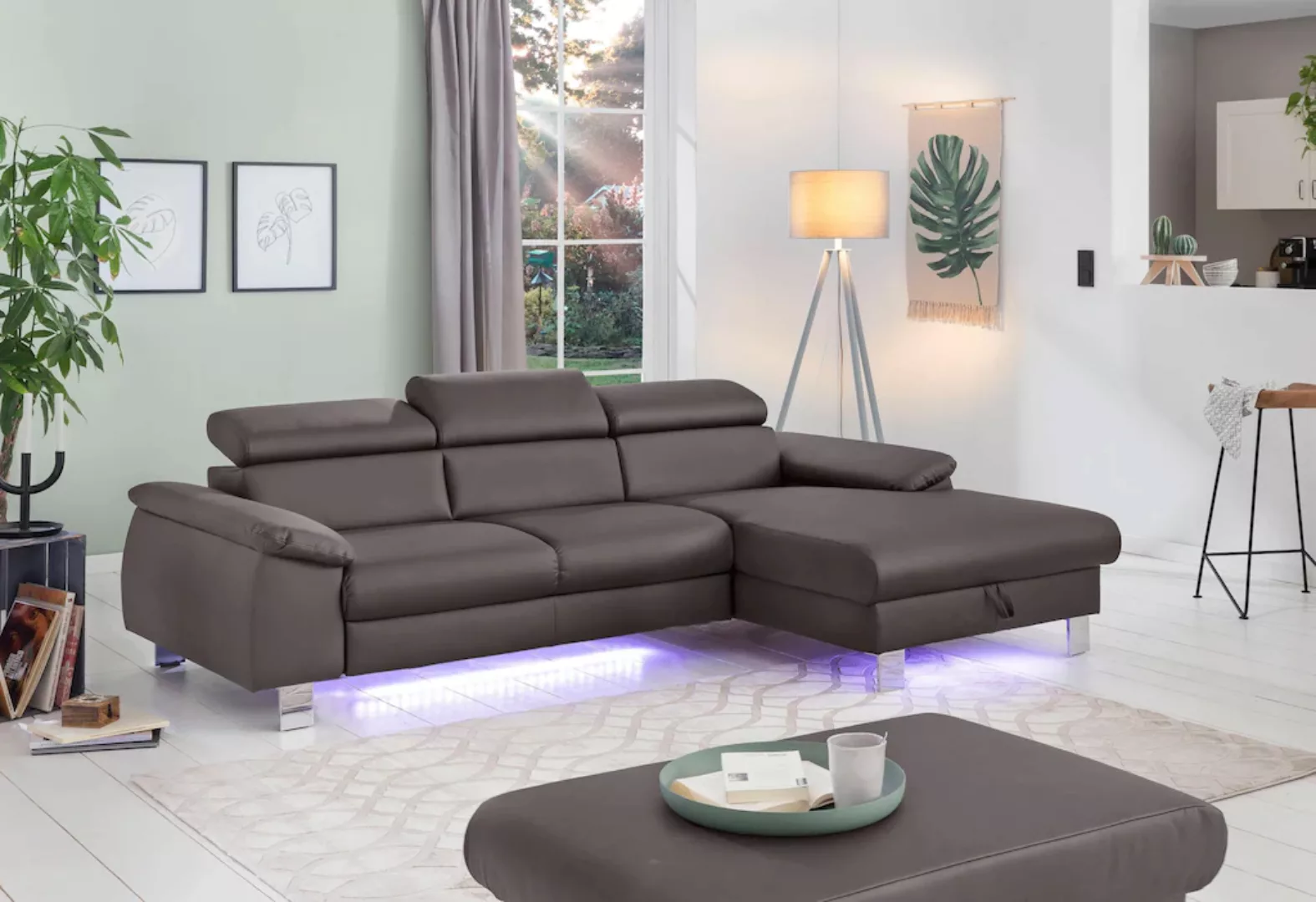 COTTA Ecksofa Komaris, Ecksofa, wahlweise mit RGB-LED-Beleuchtung und Bettf günstig online kaufen