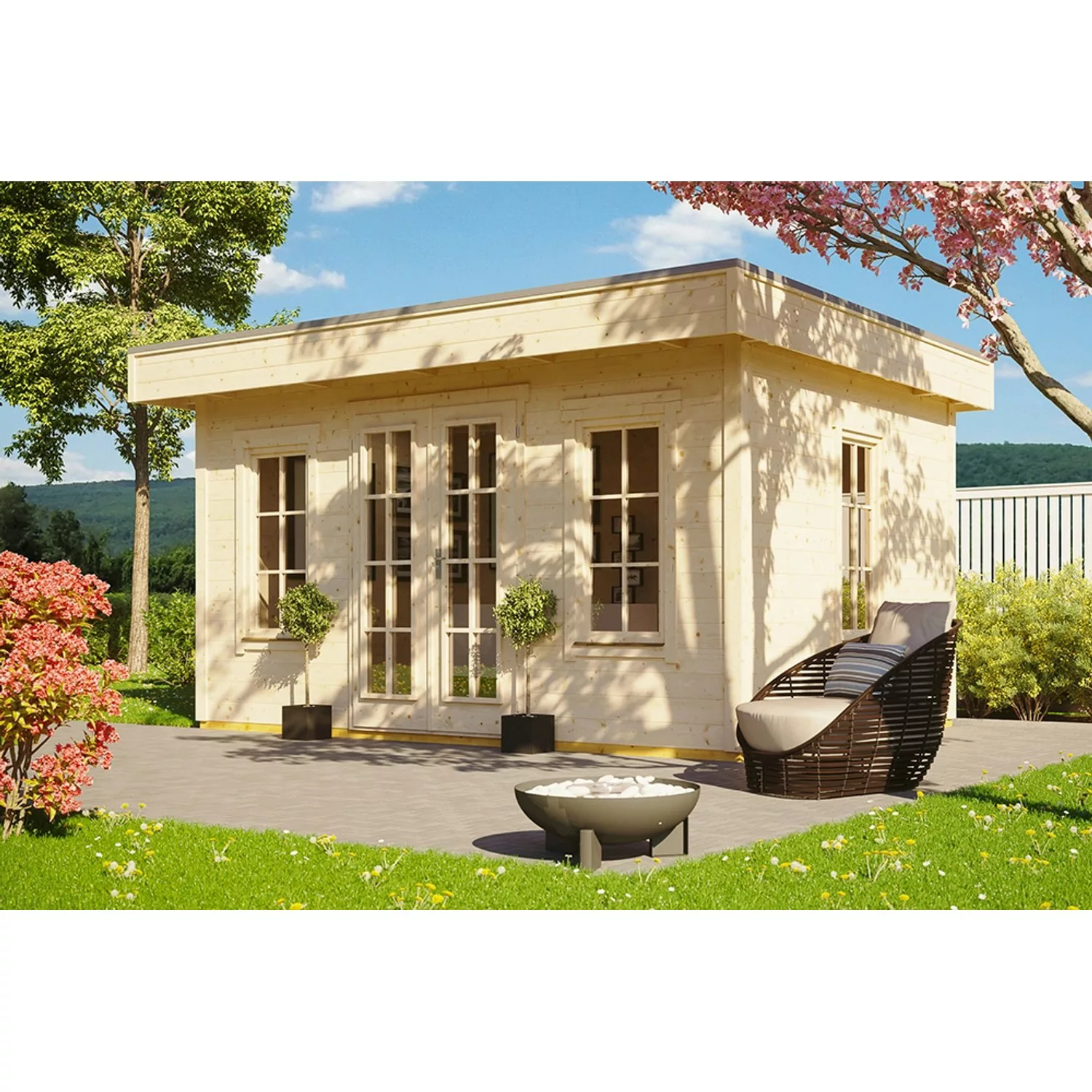 Skan Holz Holz-Gartenhaus Basel 2 Natur 420 cm x 380 cm günstig online kaufen