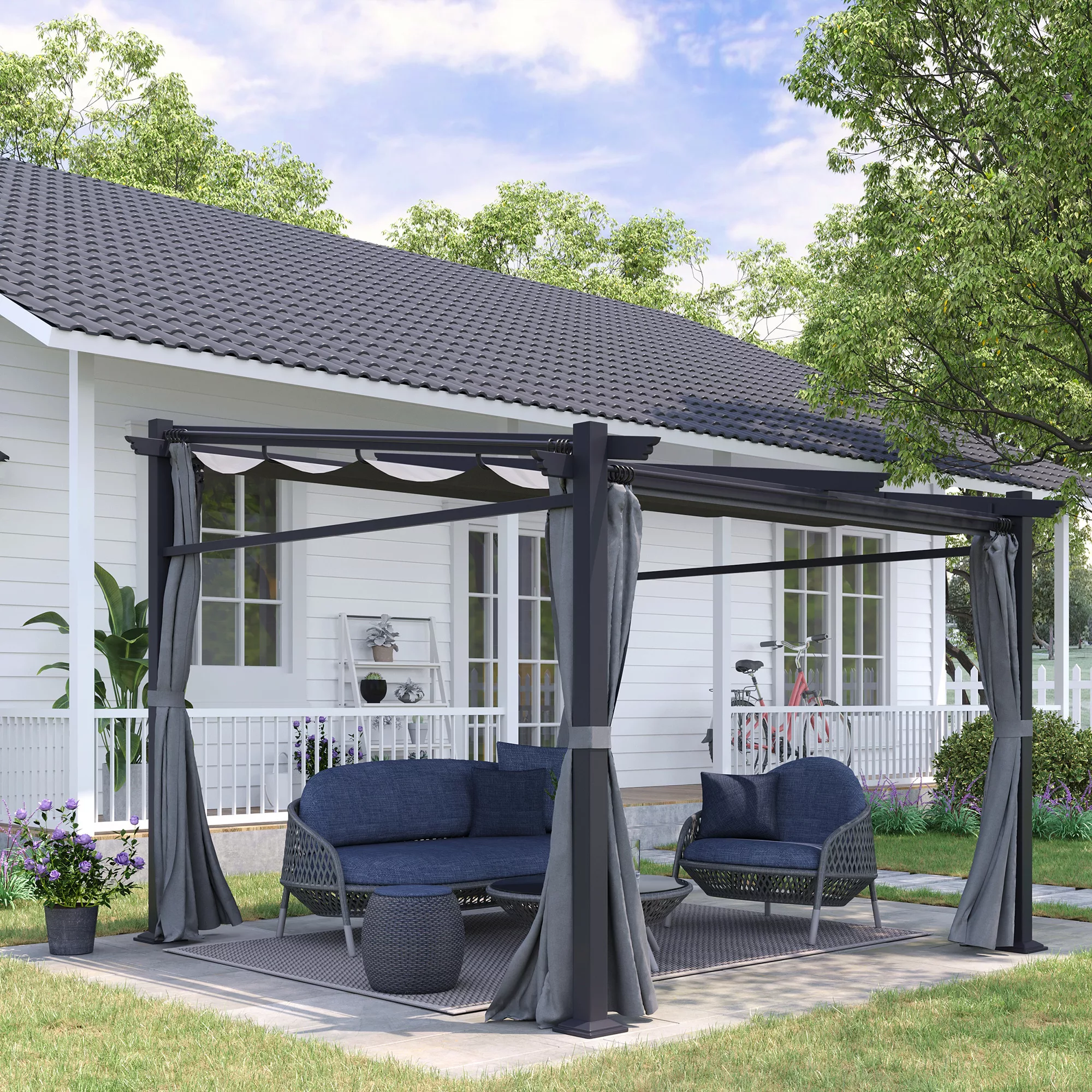 Outsunny Pergola 2,97x2,95m  Wasserabweisender Pavillon mit Sonnendach & Se günstig online kaufen