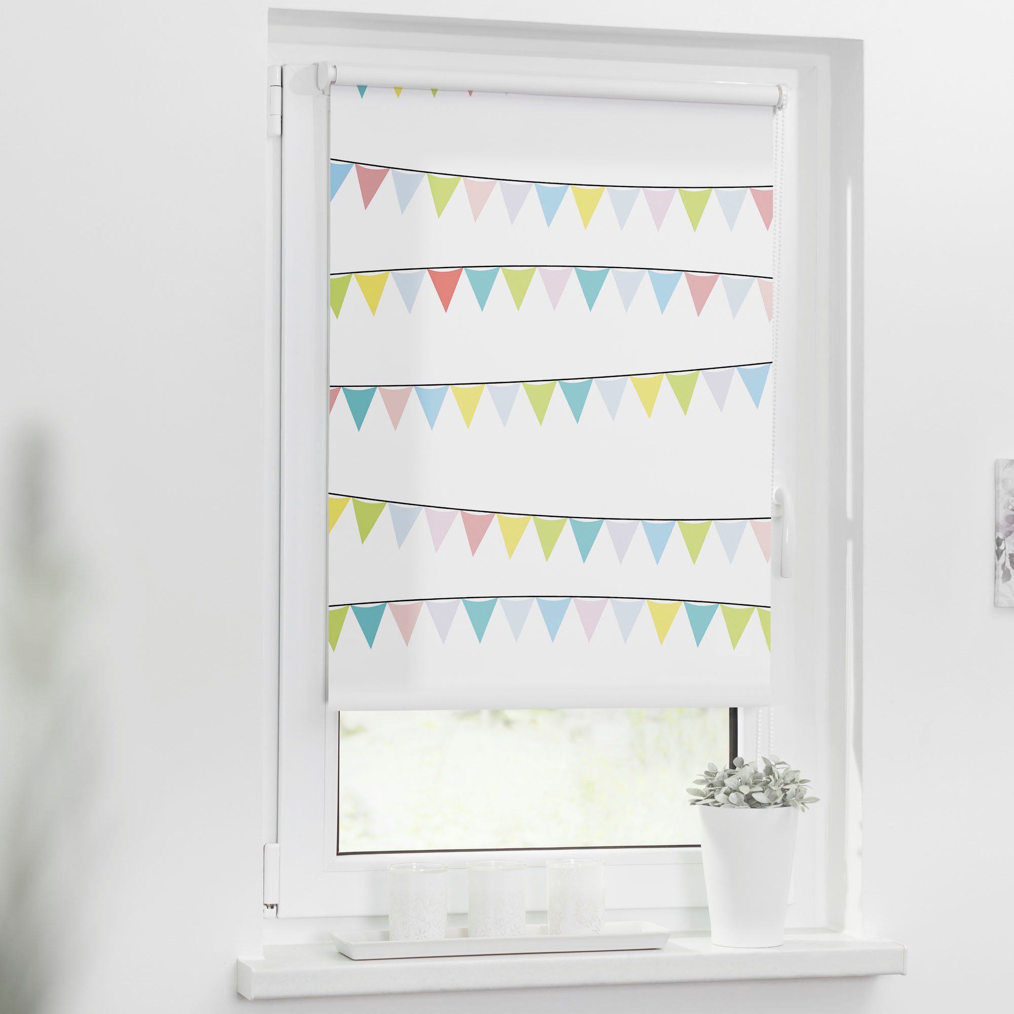 Seitenzugrollo Klemmfix Motiv Wimpelkette, LICHTBLICK ORIGINAL, günstig online kaufen