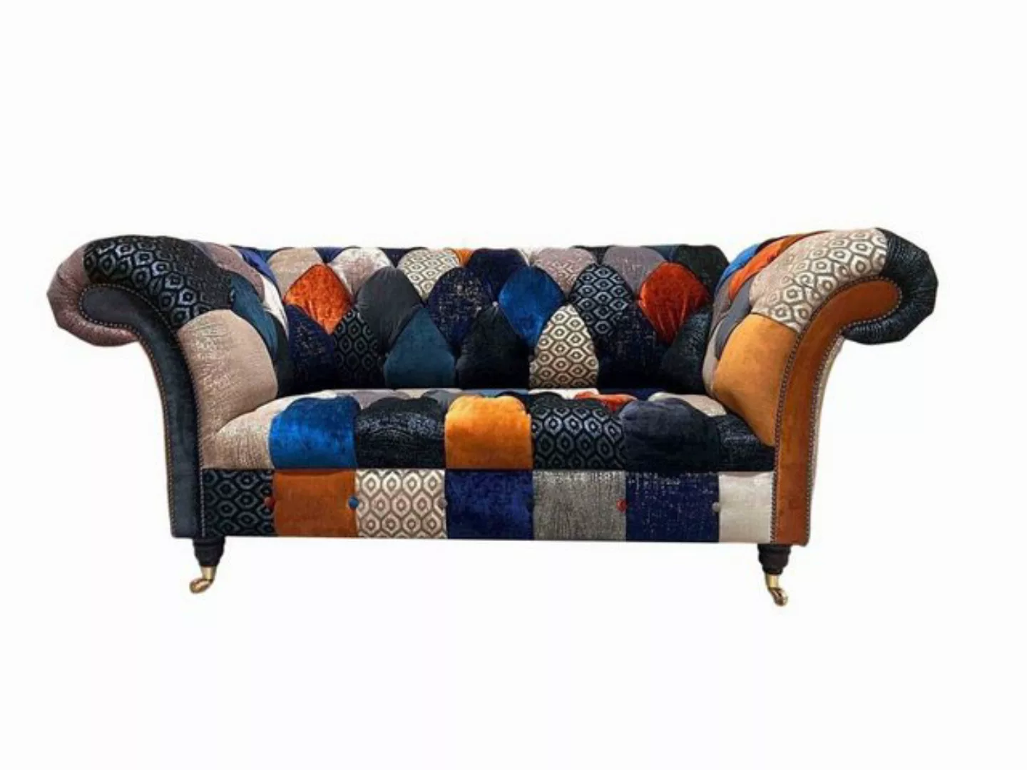 JVmoebel Chesterfield-Sofa 2-SITZER ORANGE GRAU BLAU SAMT PATCHWORK STOFF C günstig online kaufen