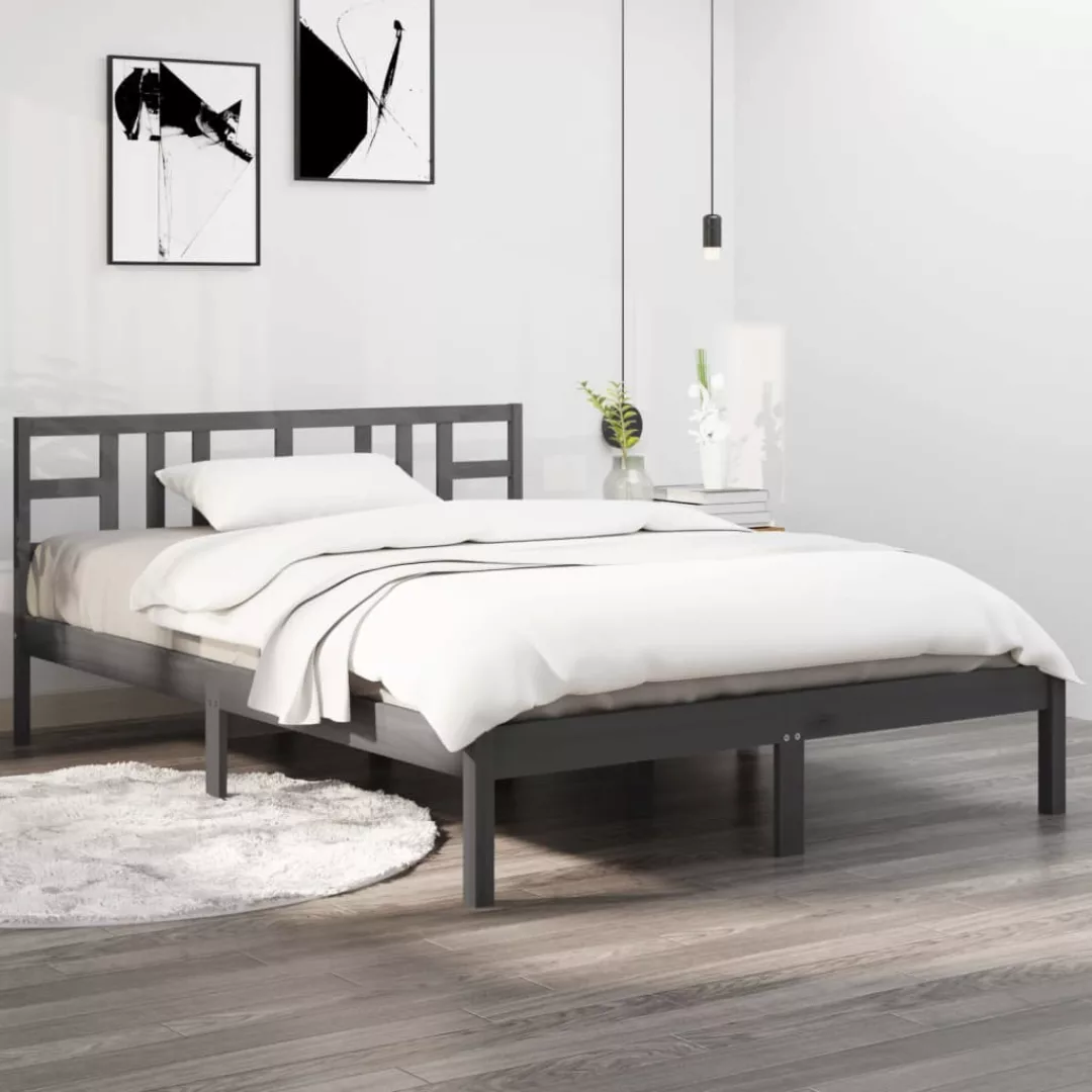 vidaXL Bettgestell Massivholzbett Grau 200x200 cm Bett Holz Bettgestell Dop günstig online kaufen
