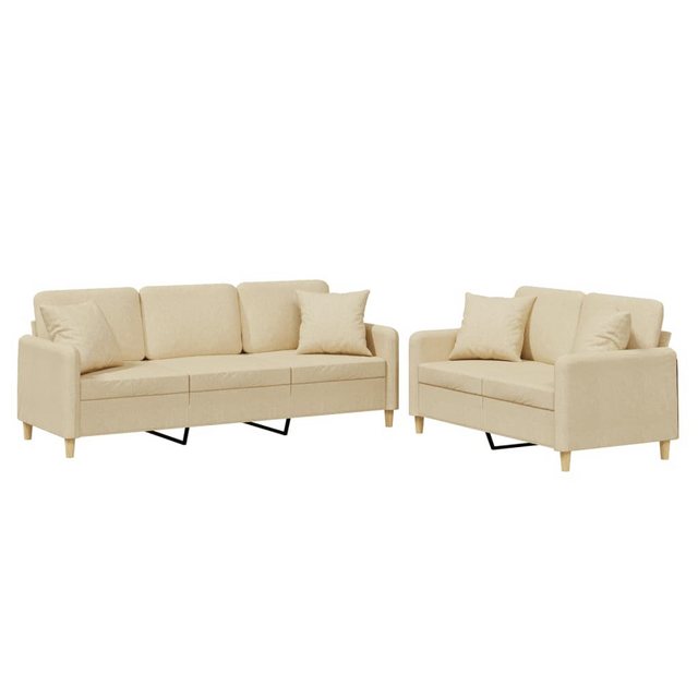 vidaXL Sofa, 2-tlg. Sofagarnitur mit Kissen Creme Stoff günstig online kaufen