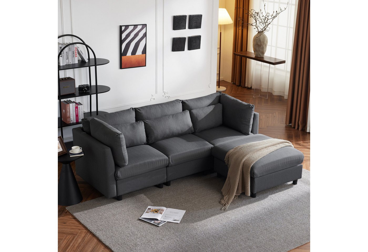 SeedWave Sofa L-förmiges 3-Sitzer-Sofa mit abnehmbare Fußhocker und Lendenk günstig online kaufen