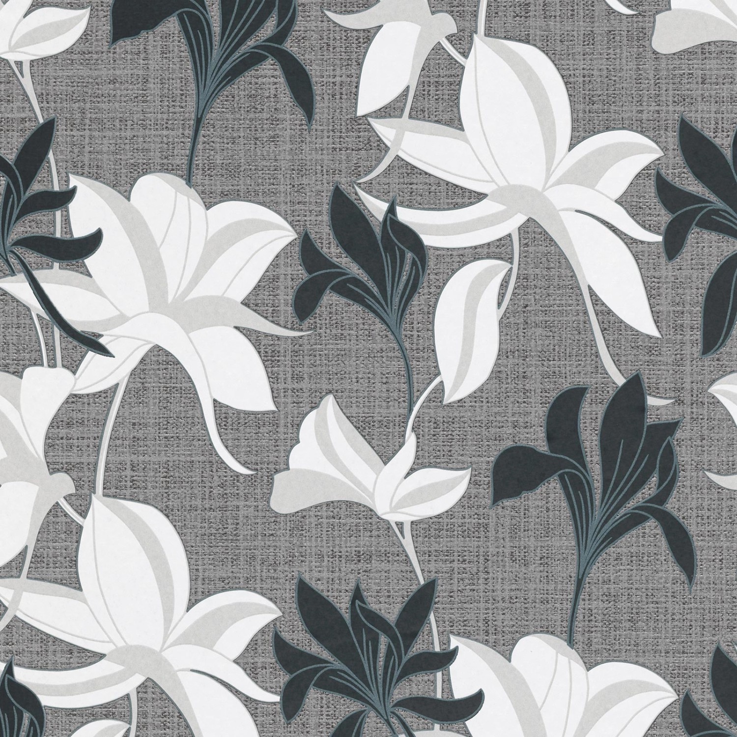 Bricoflor Moderne Tapete Florale Vliestapete mit Lilien in Grau Weiß Schwar günstig online kaufen