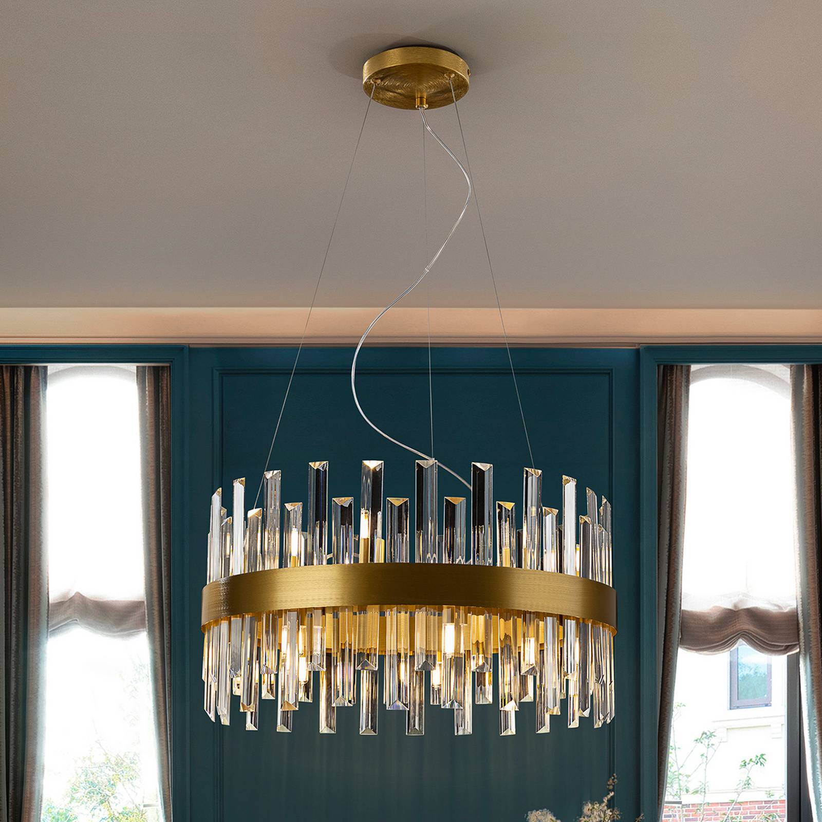 Hängeleuchte Grace, Eisen, Glas, rund, Ø 55 cm, 14-fl. günstig online kaufen
