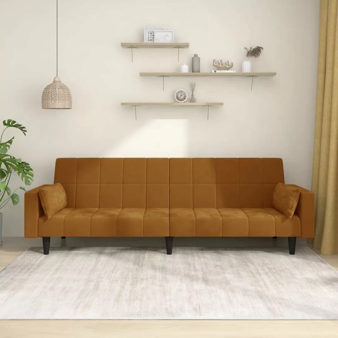 Vidaxl Schlafsofa 2-sitzer Mit 2 Kissen Braun Samt günstig online kaufen