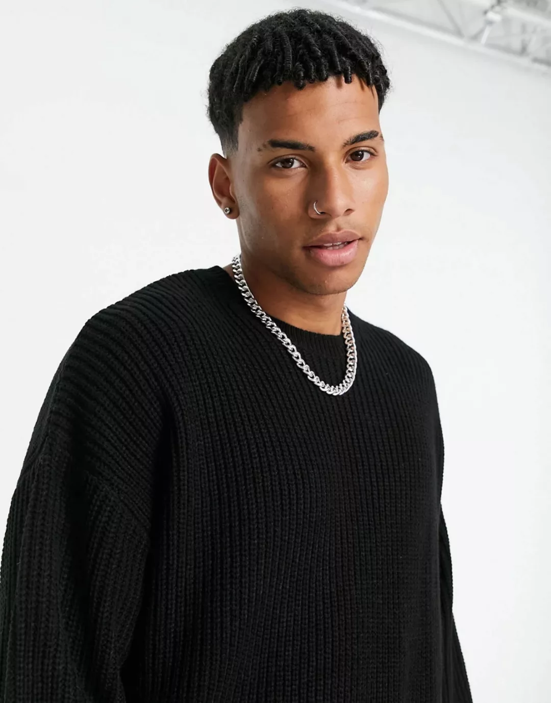 ASOS DESIGN – Oversize-Strickpullover im Halbpatentmuster in Schwarz günstig online kaufen