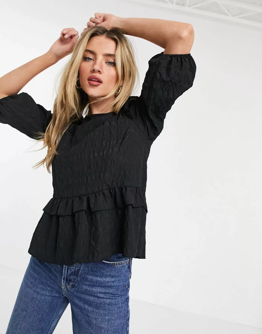 New Look – Bluse mit Raffung in Schwarz günstig online kaufen