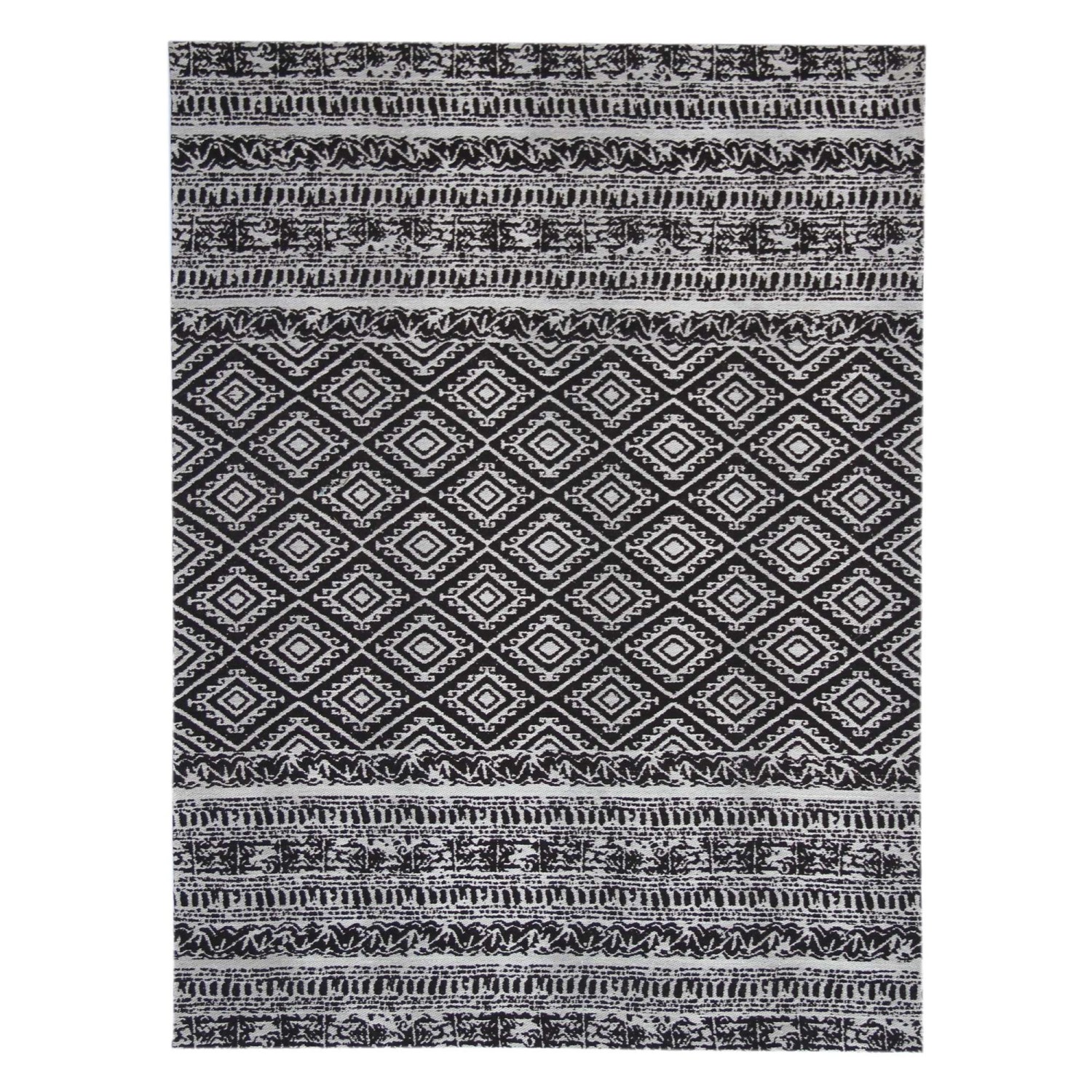 MeGusta Flachflor Teppich Vintage Schwarz Polyester 80x150 cm Luisa günstig online kaufen