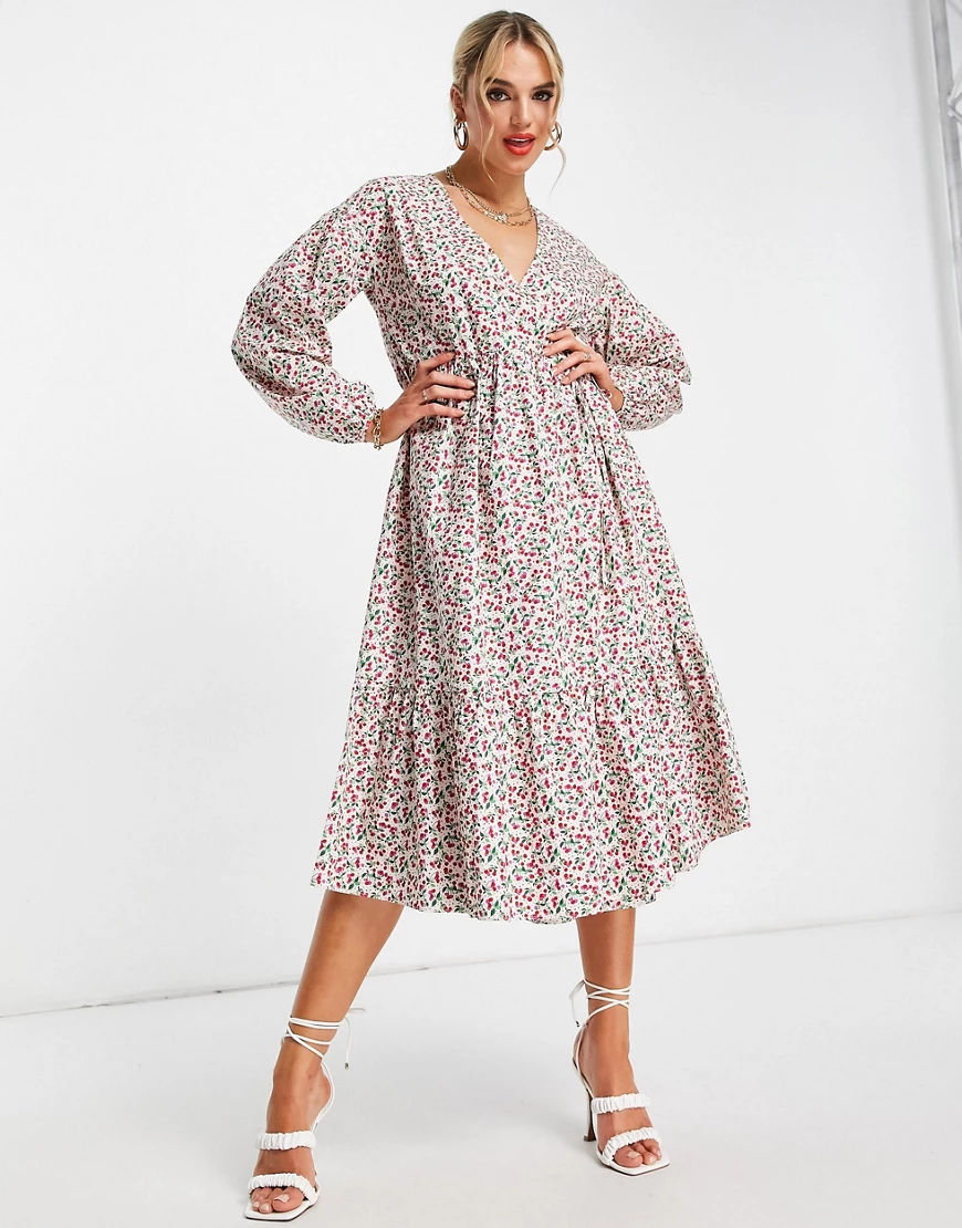 Glamorous – Midi-Wickelkleid mit Ditsey-Kirschmuster-Mehrfarbig günstig online kaufen