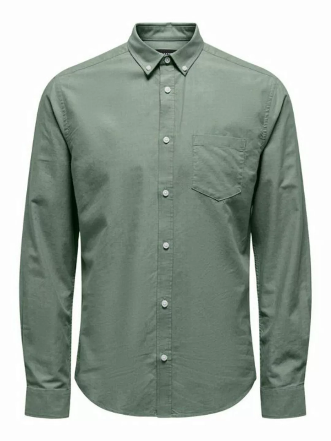 ONLY & SONS Langarmhemd Hemd Slim Fit Langarm Oxford Hemd 7802 in Dunkelgrü günstig online kaufen