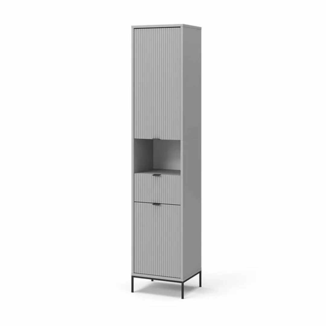 Vicco Hochschrank Eliza, Grau, 40 x 190 cm mit Türen, und Schublade günstig online kaufen