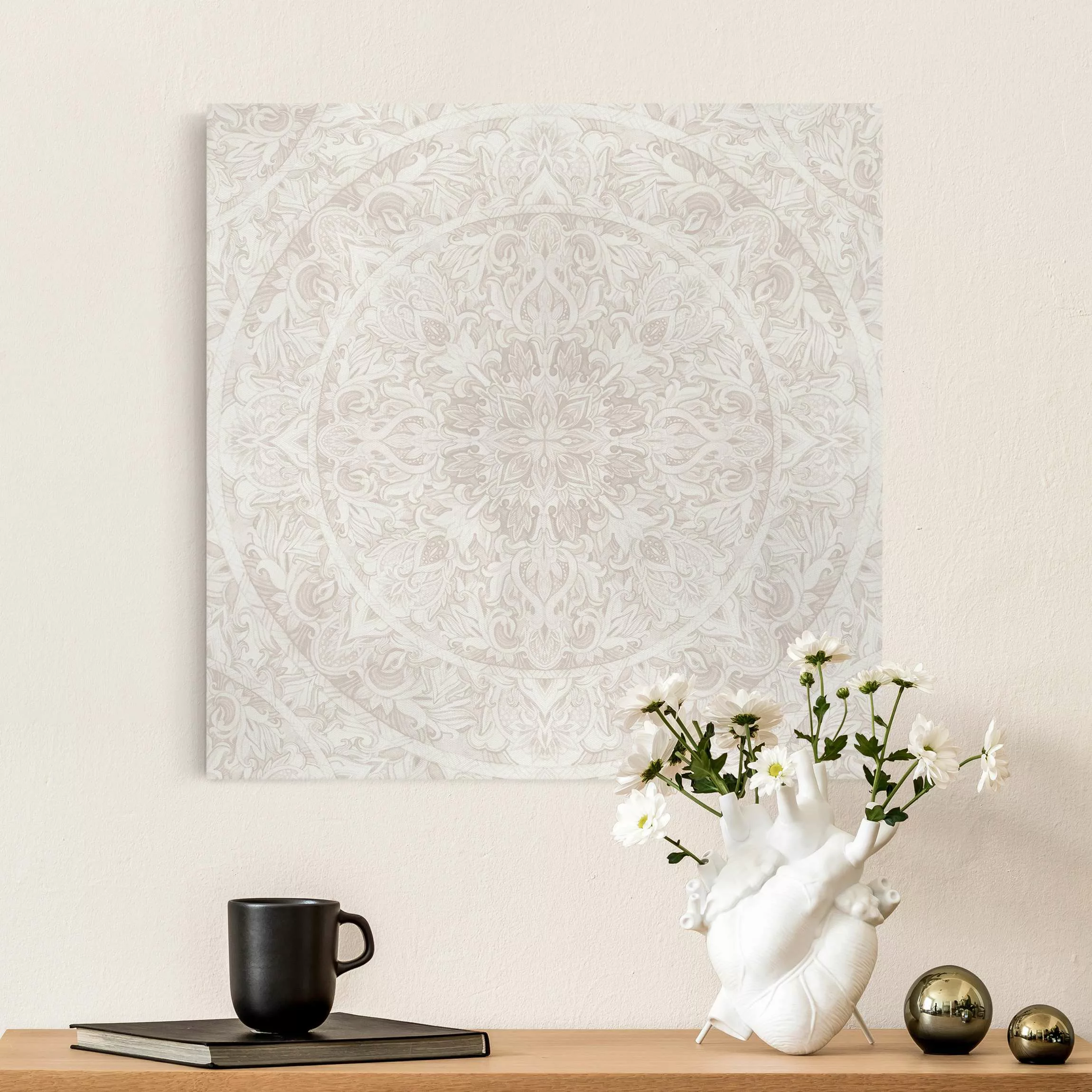 Leinwandbild Mandala Aquarell Ornament beige günstig online kaufen