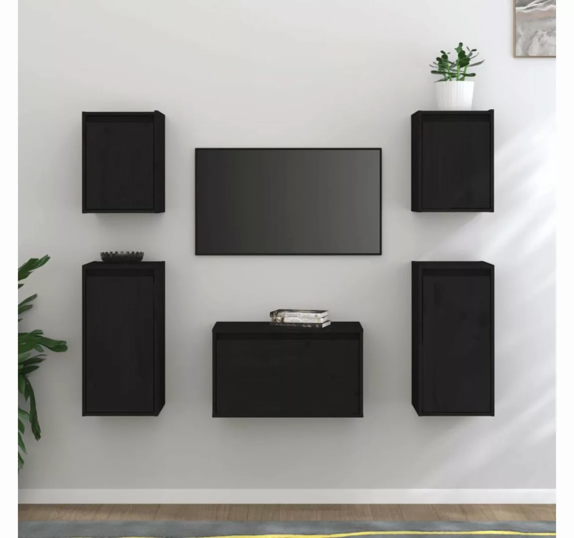 vidaXL TV-Schrank TV-Schränke 5 Stk Schwarz Massivholz Kiefer Lowboard Lowb günstig online kaufen