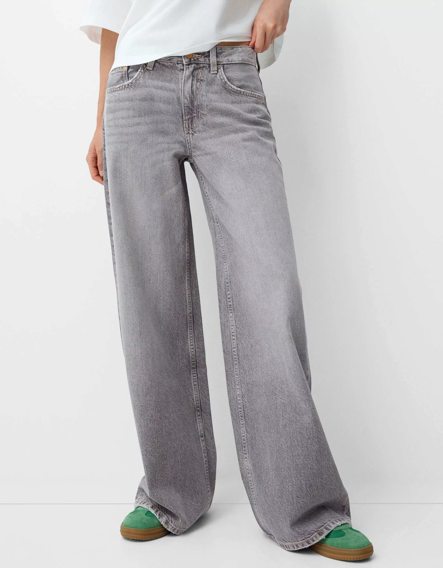 Bershka Wide-Leg-Jeans Damen 38 Grau günstig online kaufen